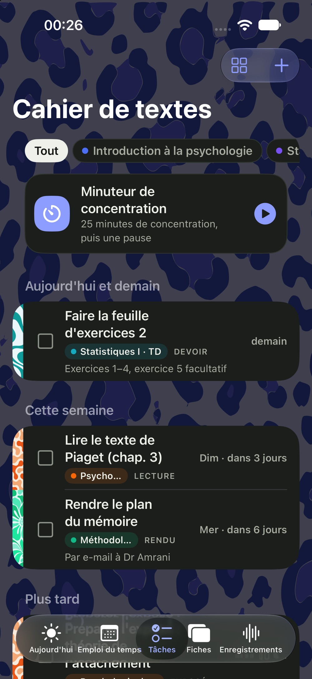 Cahier de texte trié par échéance