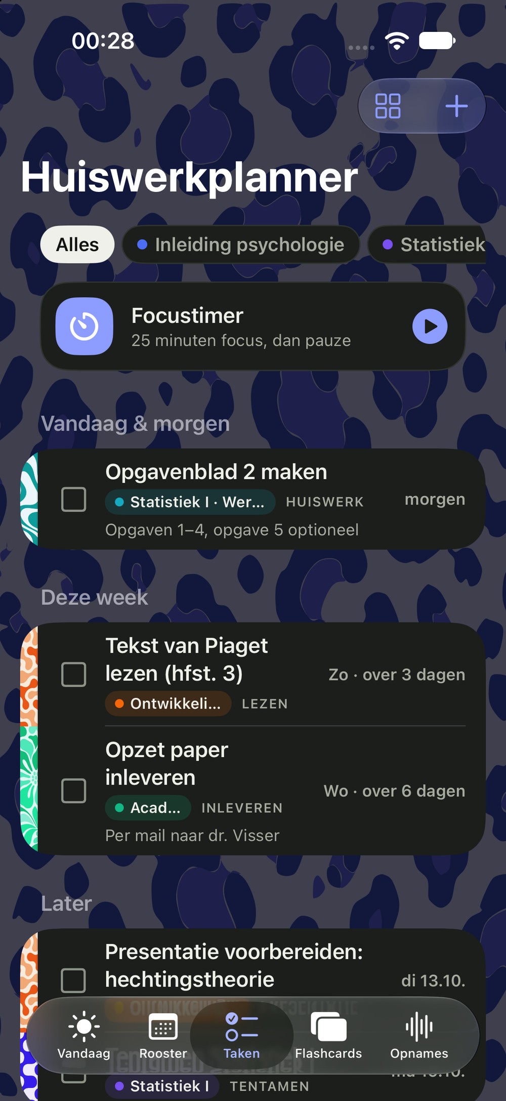 Huiswerk gesorteerd op deadline