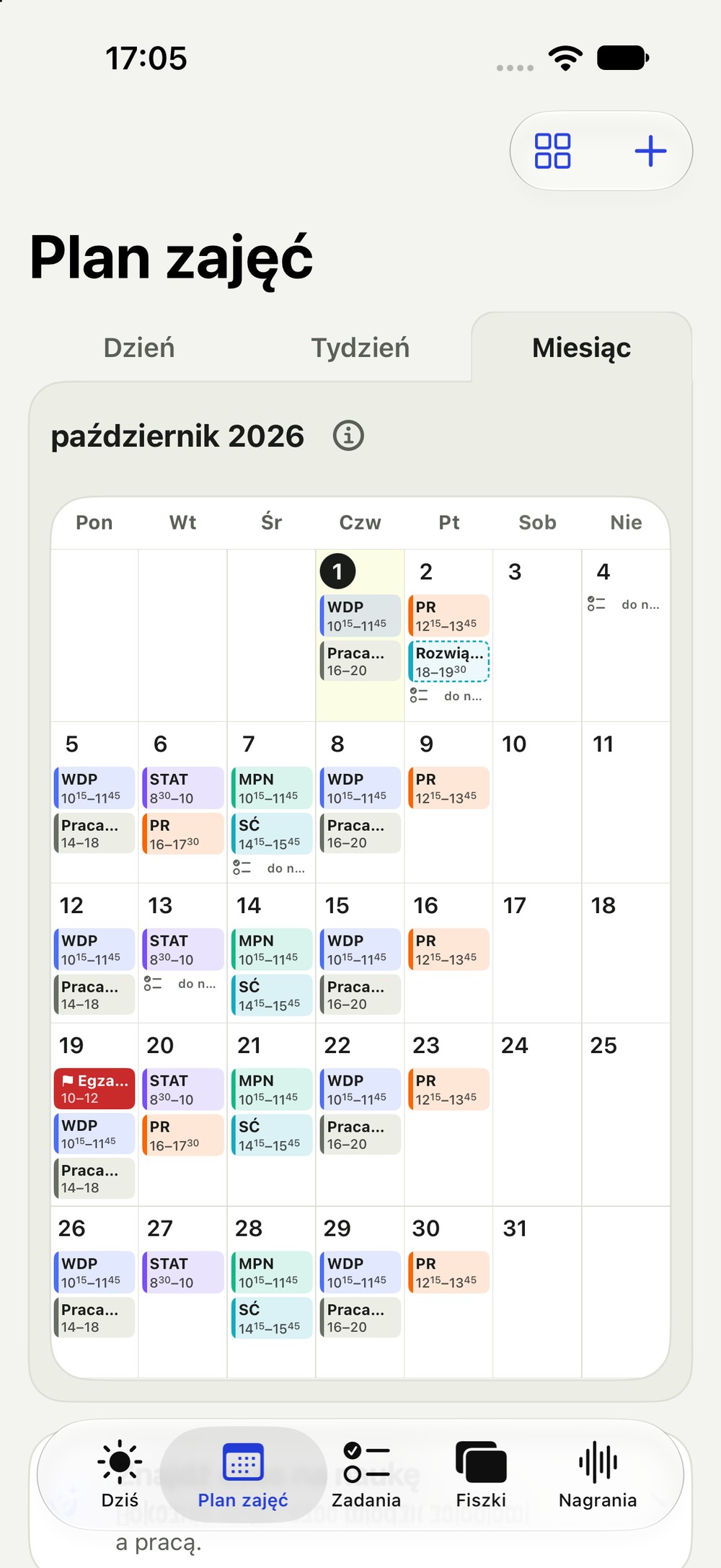 Widok miesiąca ze wszystkimi terminami